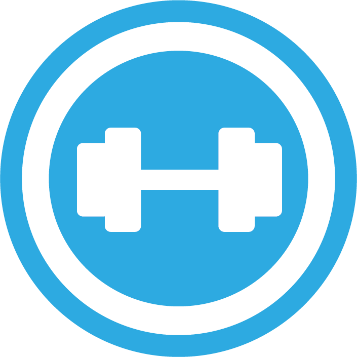 Blue circle with barbell inside