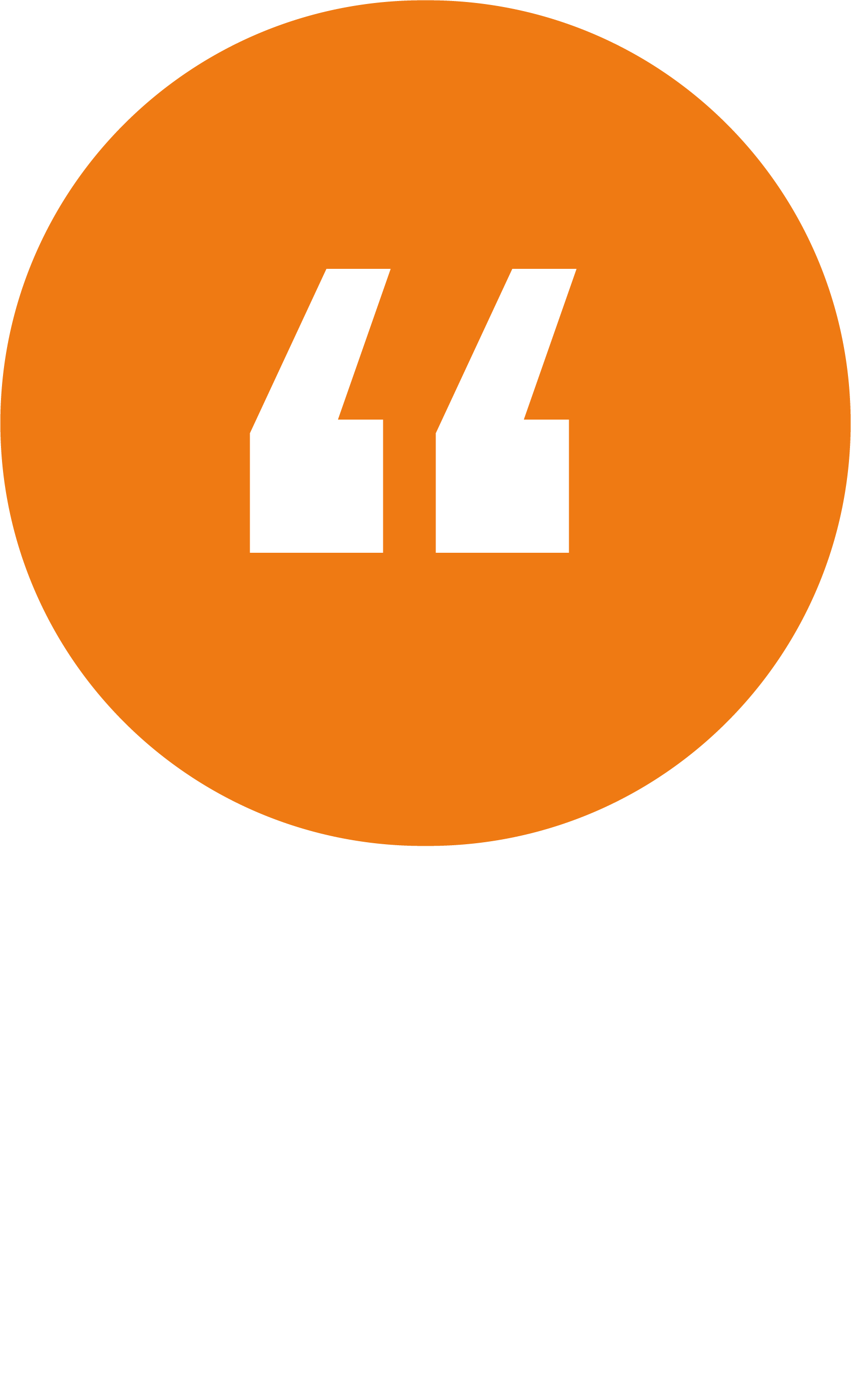 Orange circle with white quotation marks inside